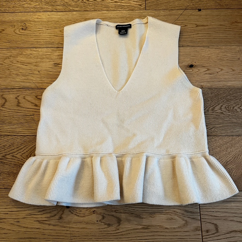 Club Monaco Peplum Sweater Cream Tank Medium Cropped